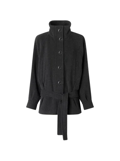 Pinko Belted Funnel-neck Coat In Black
