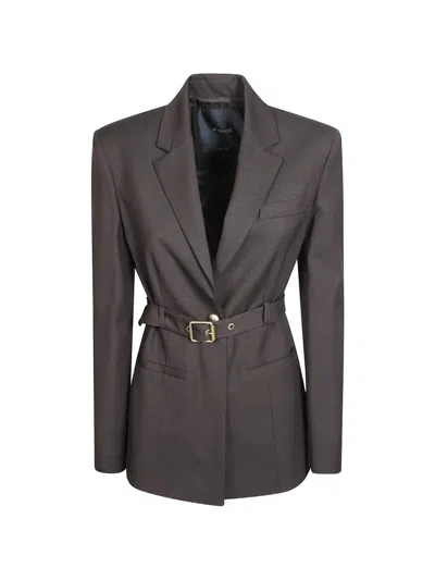 Pinko Vitiano Diagonal Tailored Jacket Structured Shoulders In Gray