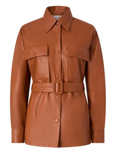 Pinko Lederjacke Mit Gürtel In Brown