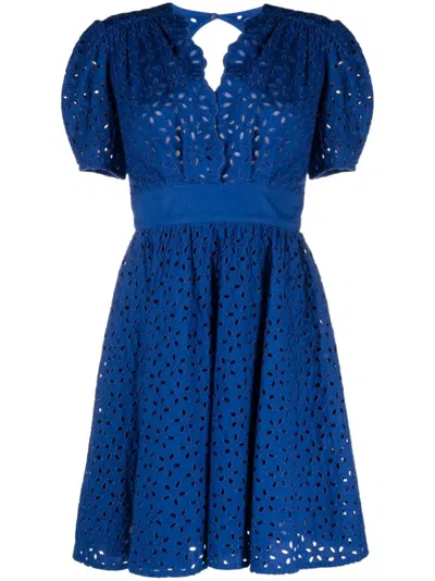 Pinko Belted Midi Dress With Deep V-neckline In Blue