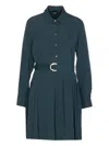Pinko Waist Belt Long Sleeve Pleated Dress In Animal Print