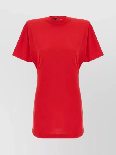 Pinko Belted Short Sleeve Dress With Round Neckline In Red