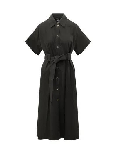 Pinko Belted Short Sleeve Shirt Dress In Brown