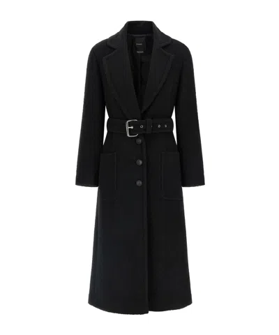 Pinko Belted Single-breasted Coat In Black
