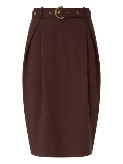 Pinko Belted Skirt In Brown