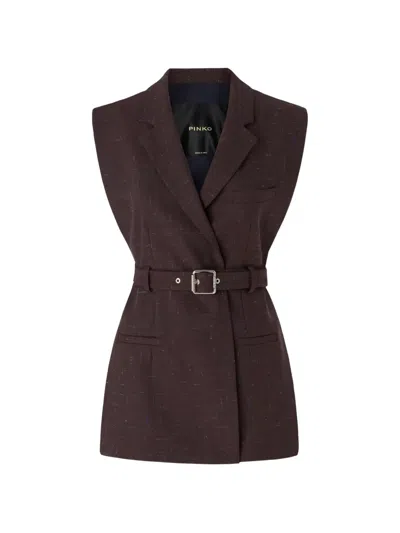 Pinko Belted Sleeveless Jacket In Brown