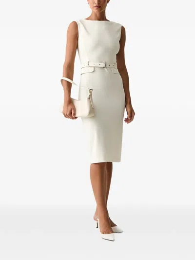 Pinko Belted Sleeveless Midi Dress In White