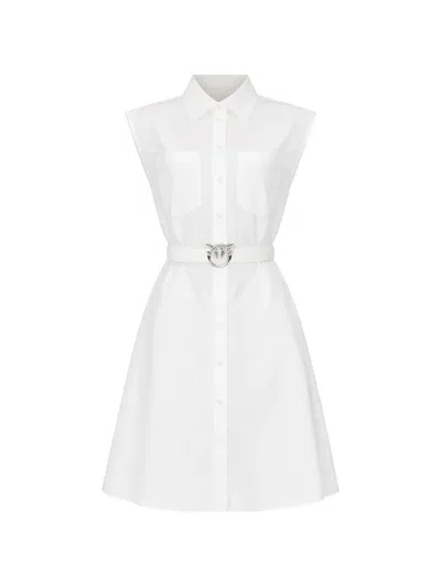 Pinko Belted Sleeveless Mini Dress In White
