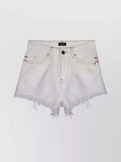 Pinko Belted Stitched Shorts Frayed Hem In White