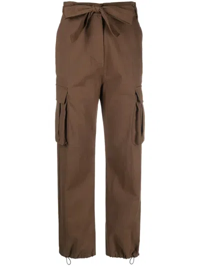 Pinko Belted Straight-leg Trousers In Brown
