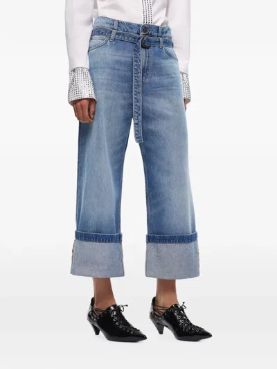 Pinko Belted Turned-up Jeans In Blue