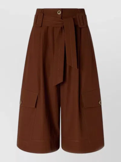 Pinko Belted Waist Knee Length Wide Leg Cargo Trousers In Brown