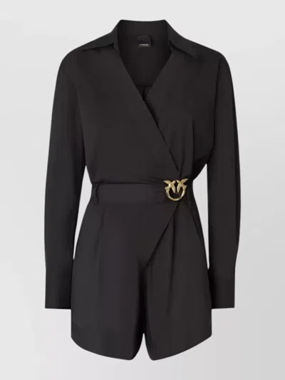 Pinko Belted Wrap Long Sleeve Silk Nylon Playsuit