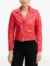 Pinko Belted Zip-front Leather Biker Jacket In Red