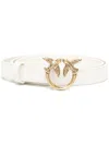 Pinko Love Birds Thin Leather Belt In Bianco Seta-antique Gold