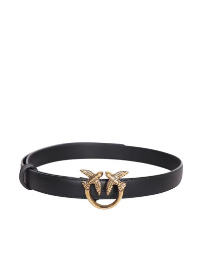 Pinko Love Berry Leather Belt In Black