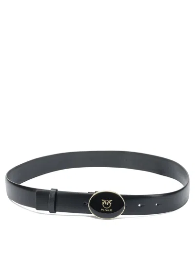 Pinko Leather Belt With Love Birds Buckle In Black