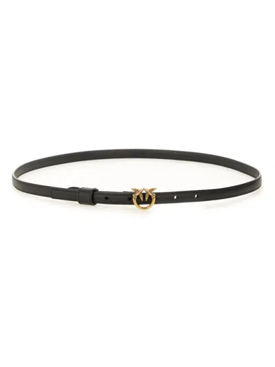 Pinko Fine Ceinture Avec Boucle Love Birds 1 Cm In Black-antique Gold