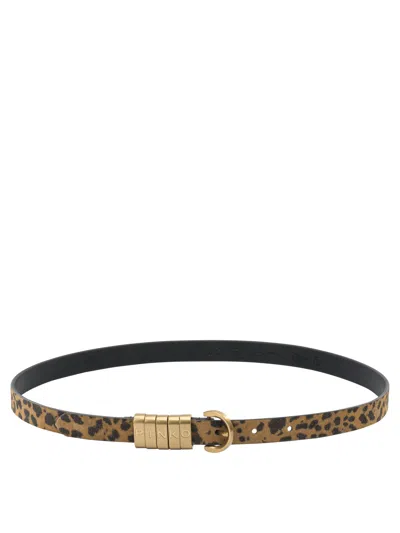 Pinko Animal Print Leather Belt In Brown