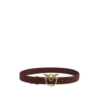 Pinko Love Berry Leather Belt In Brown