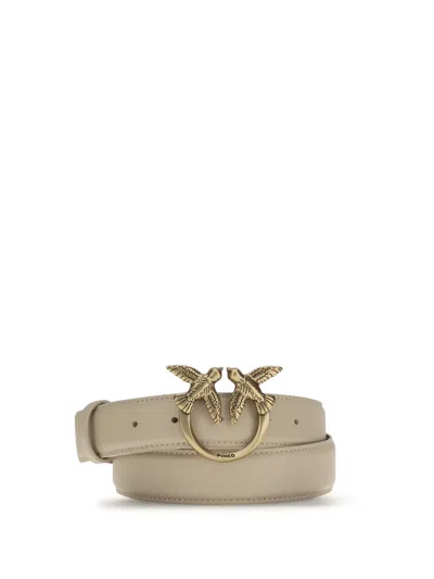 Pinko Beige Calf Leather Bos Taurus Belt In Pink
