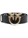 Pinko Black Belt With Love Birds Diamond Cut Detail In Hammered Leather Woman In Multicolor