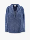Pinko Blue Bandana-print Denim Blouse In Blue