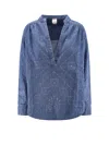 Pinko Blue Bandana-print Denim Blouse In Blue