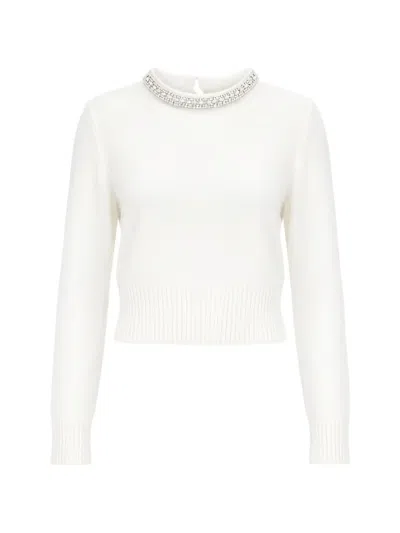 Pinko Berlino Crystal-embellished Sweater In White