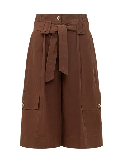 Pinko Bermuda Cargo Shorts With Belt In Marrone Terra X Piante