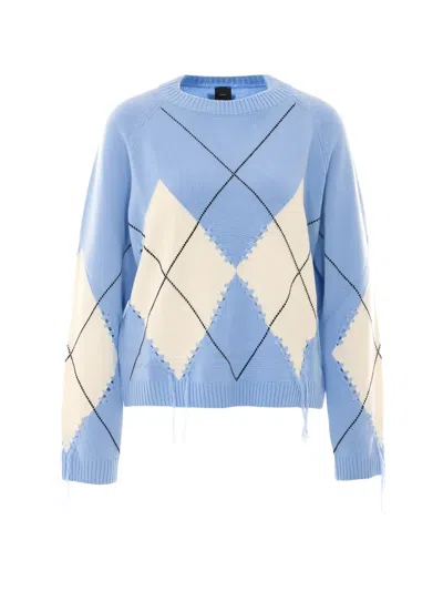 Pinko Berna Argyle-intarsia Distressed Sweater In Blue