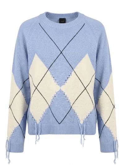 Pinko Berna Argyle-intarsia Distressed Sweater In Blue