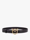 Pinko Black Belt With Love Birds Diamond Cut Detail In Hammered Leather Woman