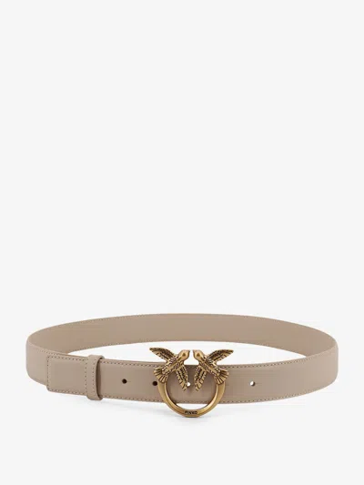 Pinko Berry Leather Belt In Beige