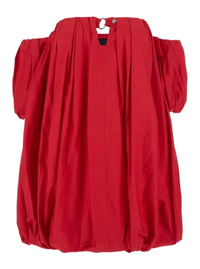 PINKO ‘BERT' RED DRESS WITH EXPOSED SHOULDER DESIGN AND REMOVABLE SLEEVES WITH BUTTON