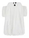 Pinko Bert White Dress With Exposed Shoulder Design And Removable Sleeves With Button In Cotton Woman In White