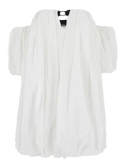 PINKO ‘BERT' WHITE DRESS WITH EXPOSED SHOULDER DESIGN AND REMOVABLE SLEEVES WITH BUTTON