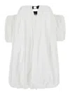 Pinko Bert White Dress With Exposed Shoulder Design And Removable Sleeves With Button In Cotton Woman In White