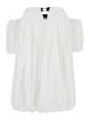 Pinko Bert White Dress With Exposed Shoulder Design And Removable Sleeves With Button In Cotton Woman
