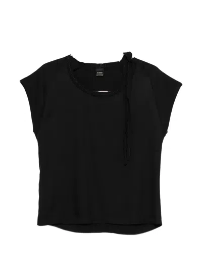 Pinko T-shirt With Side Bow On The Neck In Black