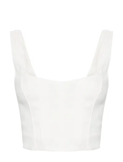 Pinko Exposed-seam Cropped Top In Bianco Seta