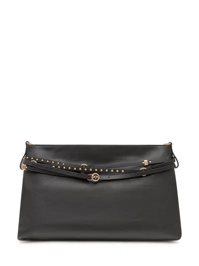 Pinko Big Belt Handbag Shoulder Bag With Soft Finish In Blue
