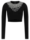 Pinko Cropped Sweater With Sequins And Crystals In Black