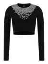 Pinko Cropped Sweater With Sequins And Crystals In Black