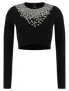 Pinko Cropped Sweater With Sequins And Crystals In Multi
