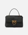 Pinko Big Lady Love Bag Puff Chevron In Black-antique Gold