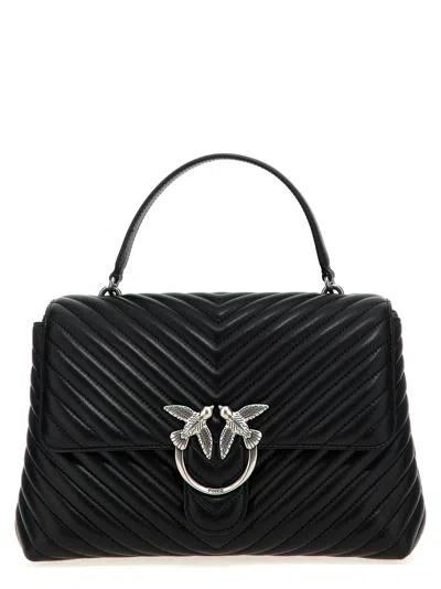 Pinko Large Lady Love Bag Puff Chevron Handbag In Black
