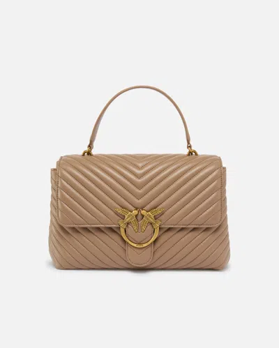 Pinko Big Lady Love Bag Puff Chevron In Ginger Biscuit-antique Gold