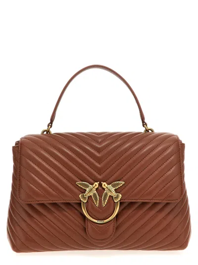 Pinko Big Lady Love Bag Puff Chevron Handbag In Brown