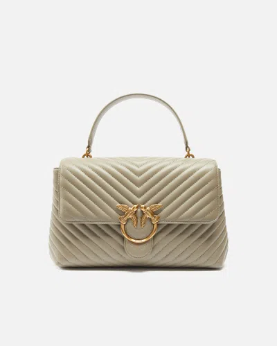 Pinko Big Lady Love Bag Puff Chevron In Walnut-antique Gold